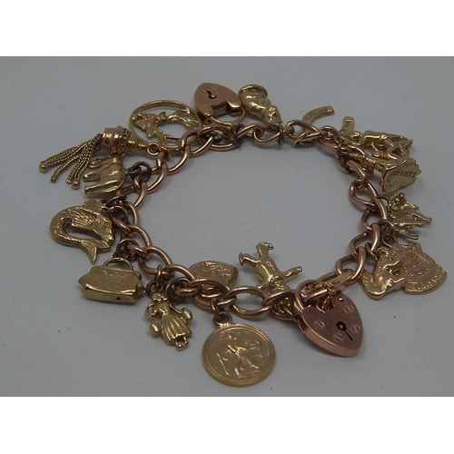 301 - 9ct Gold Charm Bracelet Containing Various Charms: Gross Weight 41.7g