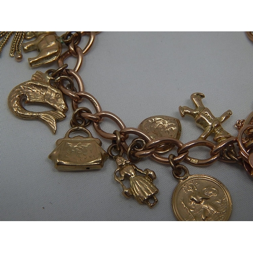 301 - 9ct Gold Charm Bracelet Containing Various Charms: Gross Weight 41.7g