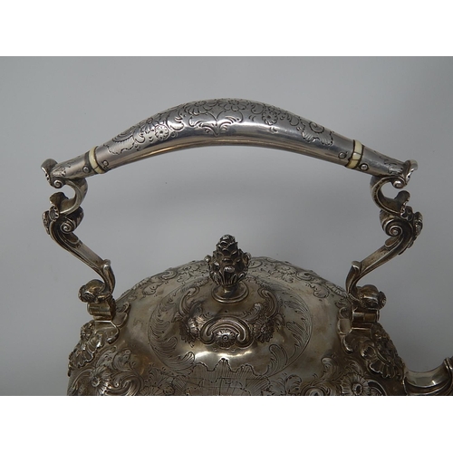 422 - HUGE Early Victorian Silver Tea Kettle of Outstanding Quality with Original Stand & Burner: Hallmark... 
