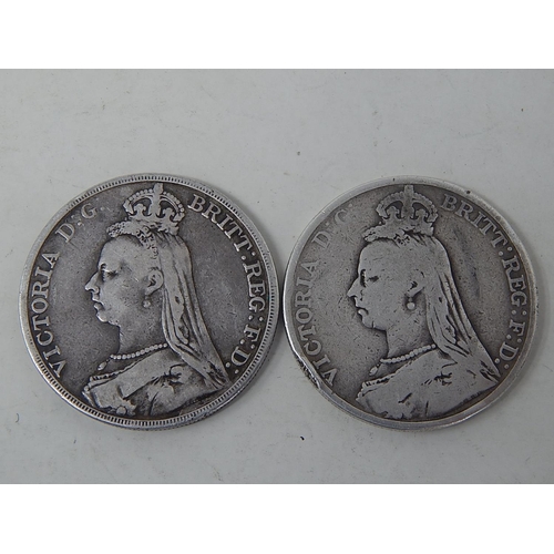 57 - Pair of Victoria Silver Five Shilling pieces (Crowns) both dated 1889, Fair to Fine