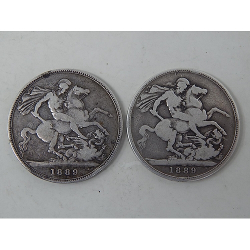 57 - Pair of Victoria Silver Five Shilling pieces (Crowns) both dated 1889, Fair to Fine