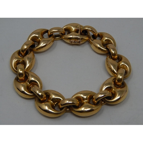 168 - Heavy 18ct Yellow Gold Ladies Designer Bracelet Comprising Large Oval Links with Interlocking Safety... 