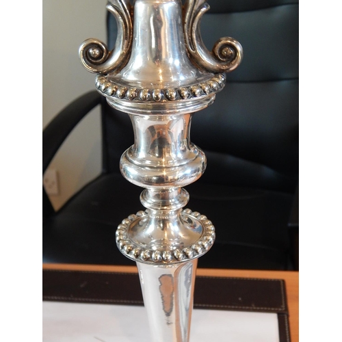 44 - A Superb Pair of Sterling Silver Three Branch Candelabra, weighted, not Hallmarked but tested as Ste... 