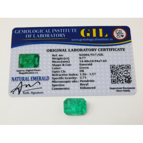 A 8.77ct Emerald Cut Emerald with G.I.L Certificate of Authenticity.