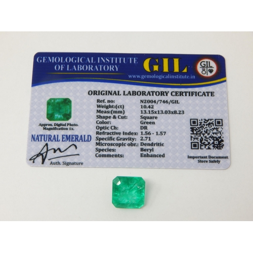A 10.42ct Square Cut Emerald with G.I.L Certificate of Authenticity.