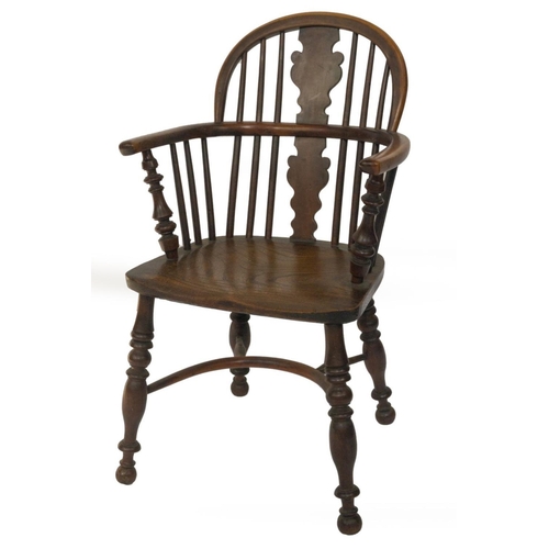 An Early 19thc Yew Wood Low Back Windsor Chair With Solid Splat