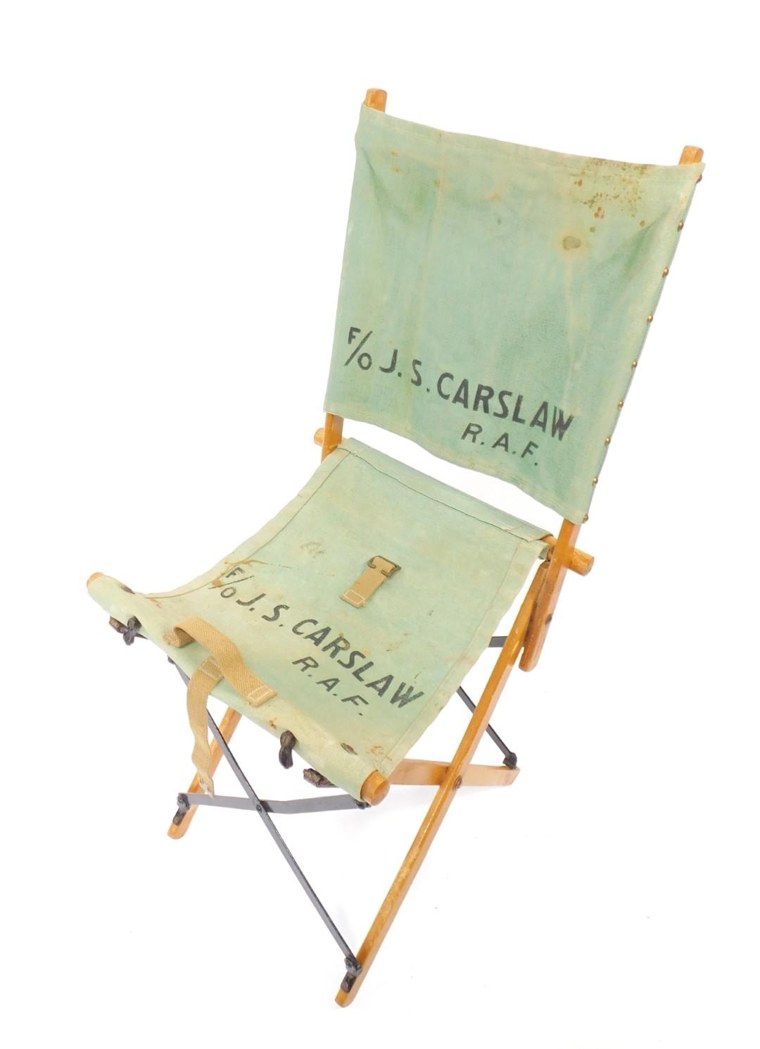 A Vintage Pre Wwii Raf Officer S Canvas Beech And Iron Folding Field Chair With Carry Handle And St