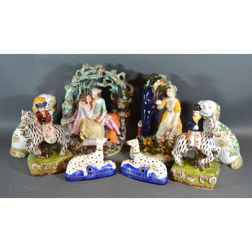 47 - A Pair of Staffordshire Dalmatian Inkwells together with four other Staffordshire style figure group... 