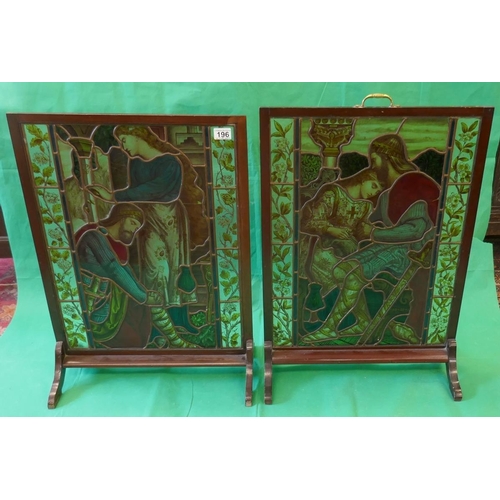 196 - 2 fine religious themed stained glass fire screens