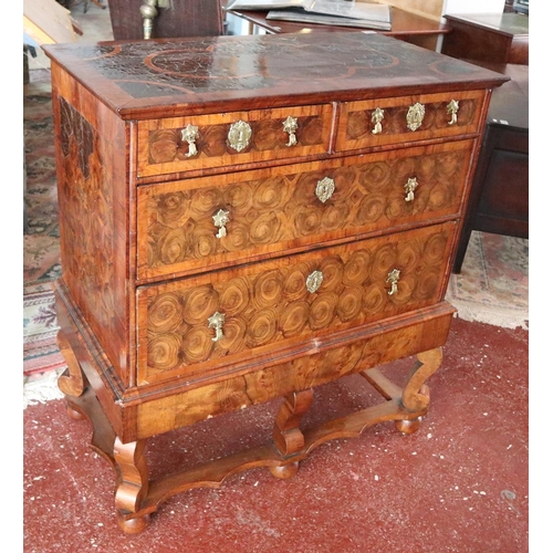 Early 18thC walnut oyster veneered chest on stand - Approx W: 91cm D: 50cm H: 104cm