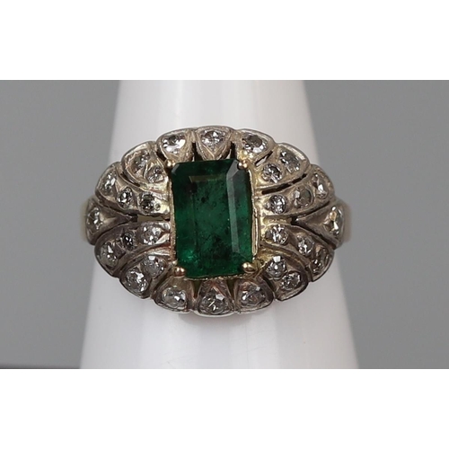 33 - 18ct gold emerald & diamond ring - Size P½