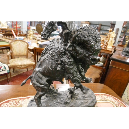 334 - Large bronze on marble base The Buffalo Horse attributed to Fredrick Remmington 1861-1909 - Approx. ... 