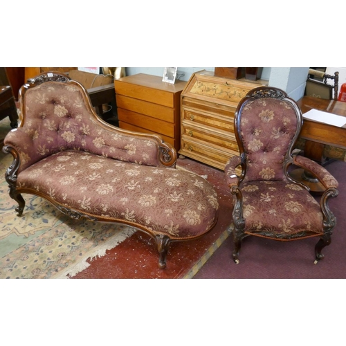 Victorian chaise longue with a matching salon chair