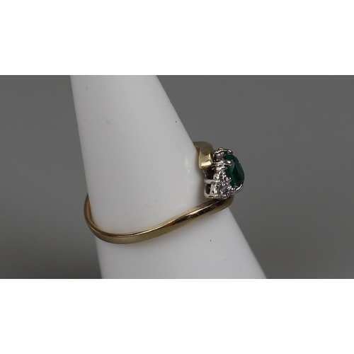 9 - Gold emerald & diamond ring - Approx size O