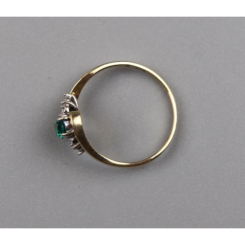 9 - Gold emerald & diamond ring - Approx size O