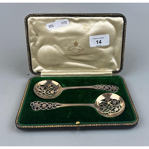14 - Cased hallmarked silver pierced spoon set - Approx. weight 55g