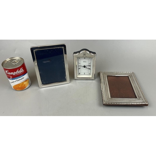 32 - Pair of silver photo frames with silver framed clock