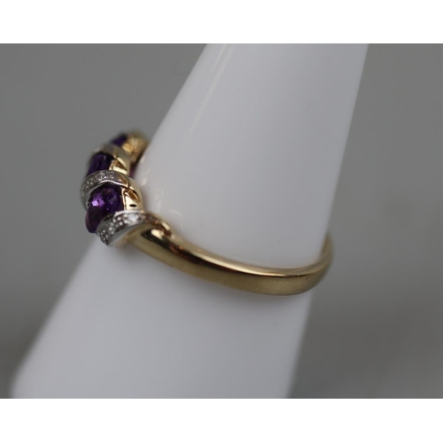 42 - Gold amethyst and diamond ring - Approx. size: P