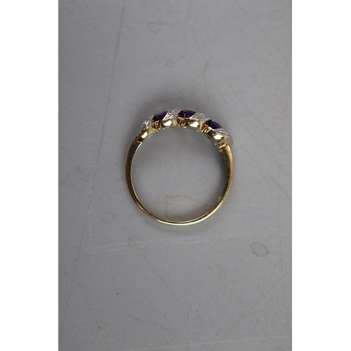 42 - Gold amethyst and diamond ring - Approx. size: P