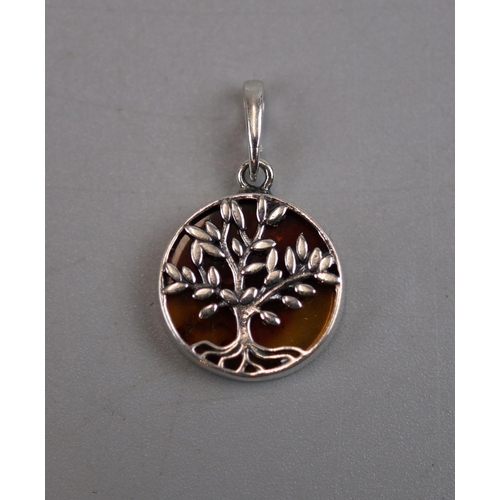 53 - Silver and amber tree of life pendant
