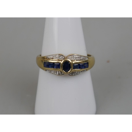 56 - Gold sapphire and diamond ring - Approx. size: P