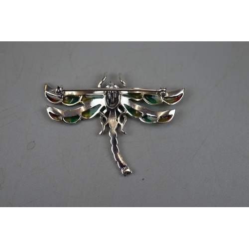 57 - Silver and enamel dragonfly brooch