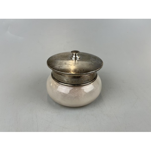 9 - Silver lidded glass powder bowl