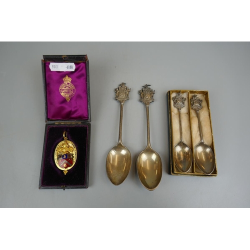 2 - Hallmarked silver Livery spoons - Joiners and Ceilers together with medal