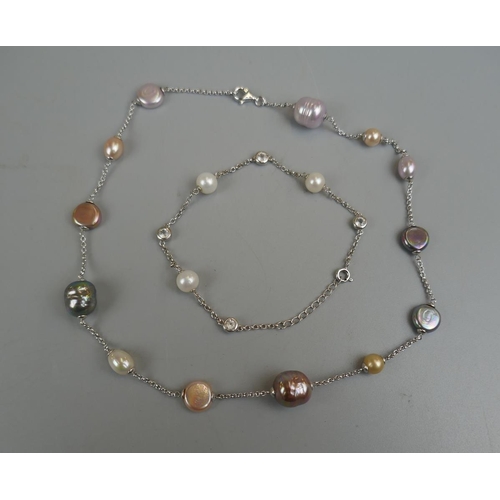 22 - Silver freshwater pearl necklace and bracelet