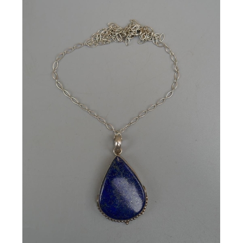 24 - Silver Lapis Lazuli pendant on silver chain