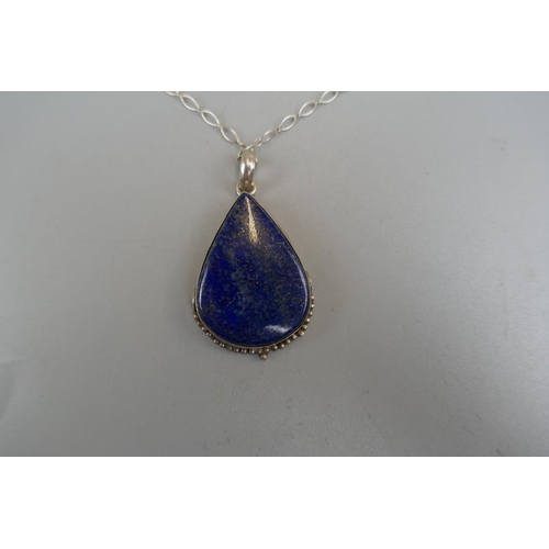 24 - Silver Lapis Lazuli pendant on silver chain