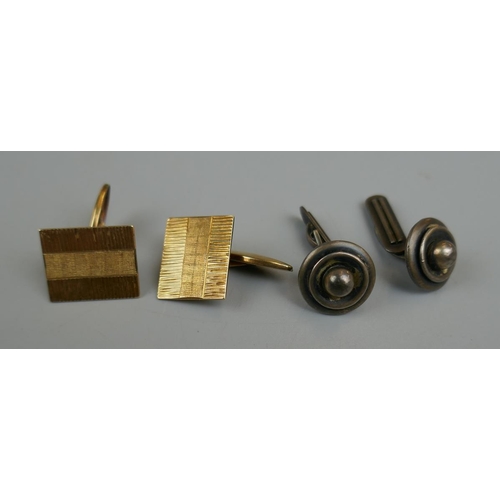 27 - Pair of 14ct cufflinks together with a  silver pair