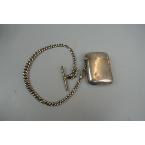 3 - Silver Albert chain and vesta case - Approx weight 63g