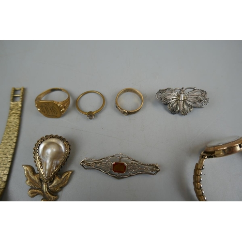 37 - Collection of jewellery and watches to include gold cased ladies watch