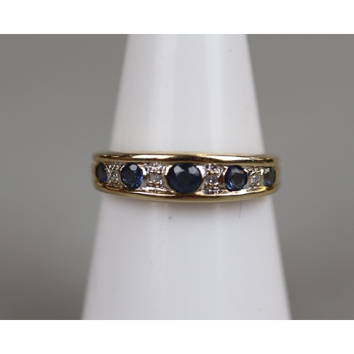 46 - Gold sapphire & diamond 1/2 hoop ring - Approx size: M