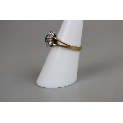 48 - Gold emerald & diamond cluster ring - Approx size: K