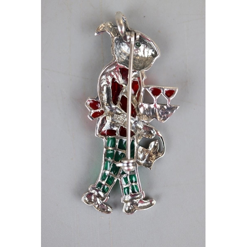 50 - Silver enamel & emerald eyed rabbit brooch