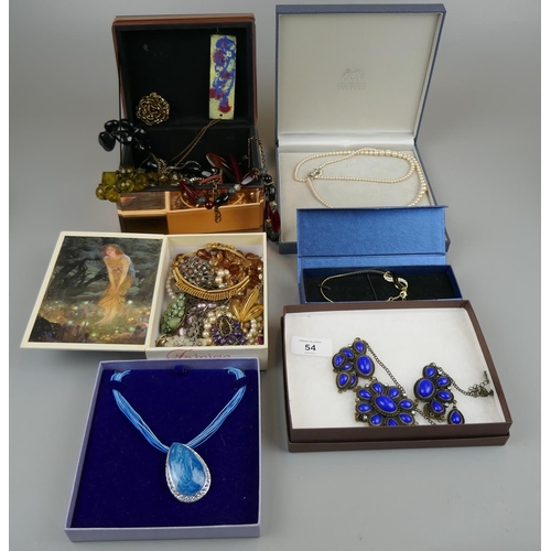 54 - Collection of costume jewellery with jewellery box