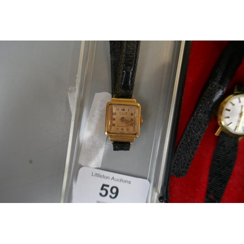 59 - Vintage 9ct gold bentima watch & Titus Geneve 18ct gold ladies watch together with collection of... 