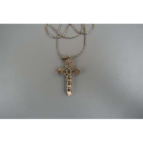 20 - Silver citrine and marcasite cross on chain