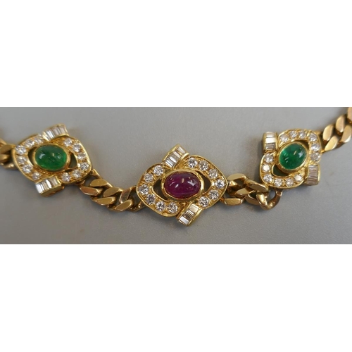 53 - Fine 18ct gold tutti frutti choker adorned with diamonds, cabochon emeralds & ruby - Approx gros... 