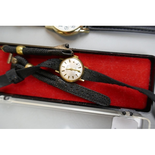 59 - Vintage 9ct gold bentima watch & Titus Geneve 18ct gold ladies watch together with collection of... 