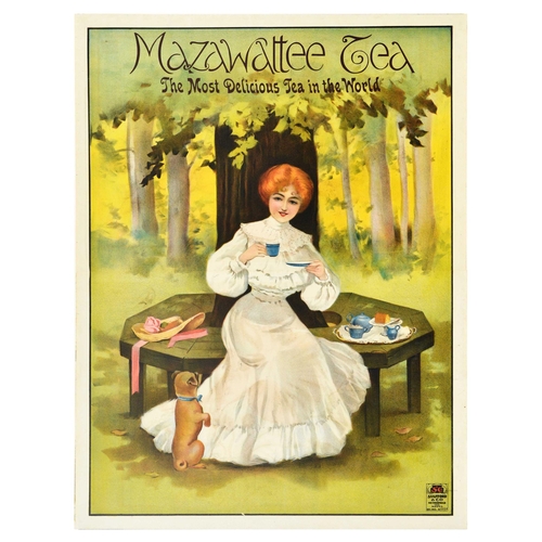 18 - Advertising Poster Mazawattee Tea Lady Puppy Picnic Woods. Original vintage advertising poster for M... 