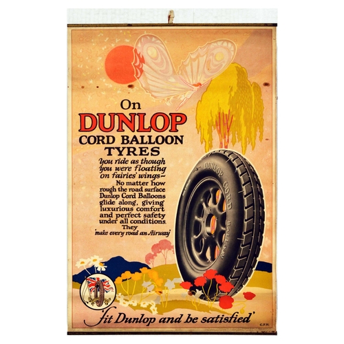 19 - Advertising Poster Dunlop Cord Balloon Tyres Fairy. Original vintage advertising poster for Dunlop C... 