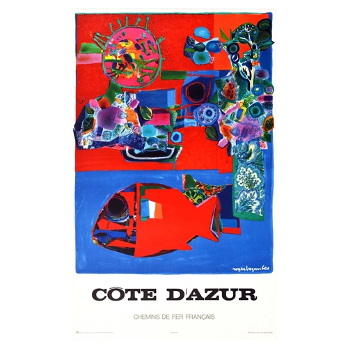 208 - Travel Poster Cote DAzur SNCF Collage Bezombes Railway. Original vintage travel poster issued by the... 