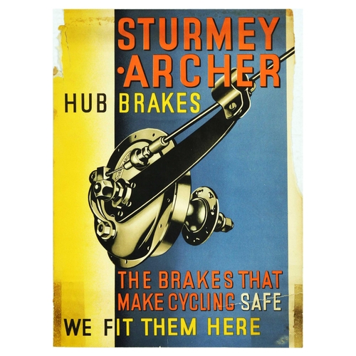 28 - Advertising Poster Sturmey Archer Hub Brakes Bicycle Cycling. Original vintage advertising poster fo... 