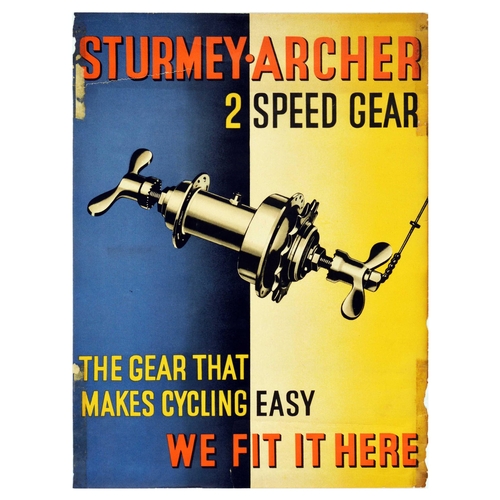 29 - Advertising Poster Sturmey Archer Speed Gear Cycling Bicycle. Original vintage advertising poster fo... 