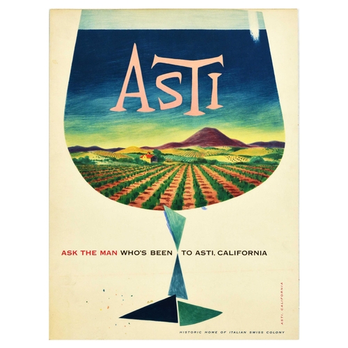 41 - Advertising Poster Asti California Wine Vineyard Sonoma. Original vintage advertising poster for Ast... 