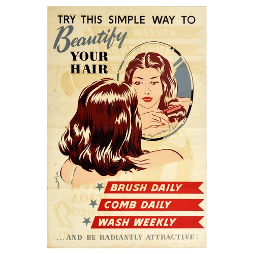 42 - Advertising Poster Beautify Your Hair Care Hygiene Beauty. Original vintage hair care and hygiene ad... 