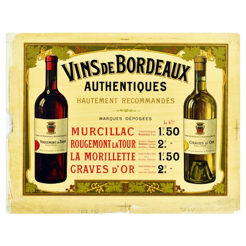 11 - Advertising Poster Vins De Bordeaux Wine France Drink Alcohol Murcillac Morillette. Original vintage... 